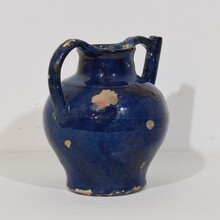 Blue glazed terracotta jug or water cruche, France circa 1850-1900