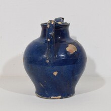 Blue glazed terracotta jug or water cruche, France circa 1850-1900