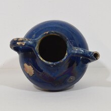 Blue glazed terracotta jug or water cruche, France circa 1850-1900