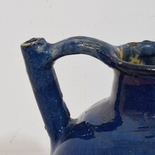 Blue glazed terracotta jug or water cruche, France circa 1850-1900