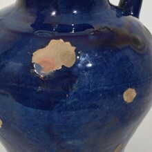 Blue glazed terracotta jug or water cruche, France circa 1850-1900