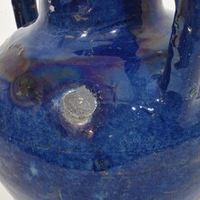 Blue glazed terracotta jug or water cruche, France circa 1850-1900