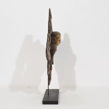 Carved oak winged angel head in clouds ornament, France circa 1800-1850