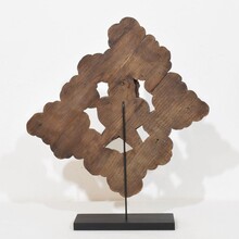 Carved oak winged angel head in clouds ornament, France circa 1800-1850