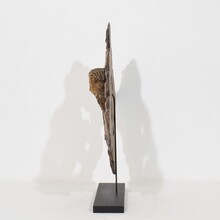 Carved oak winged angel head in clouds ornament, France circa 1800-1850