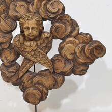 Carved oak winged angel head in clouds ornament, France circa 1800-1850