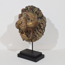 Carved wooden lion head, France circa 1850-1900