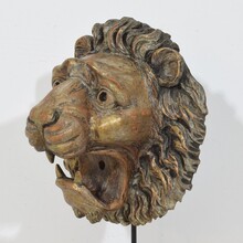 Carved wooden lion head, France circa 1850-1900