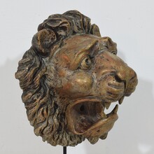 Carved wooden lion head, France circa 1850-1900