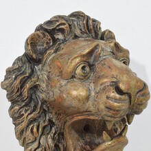 Carved wooden lion head, France circa 1850-1900