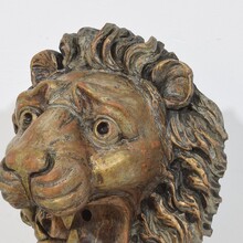 Carved wooden lion head, France circa 1850-1900
