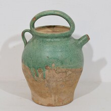 Green glazed terracotta jug or water cruche, France circa 1850-1900