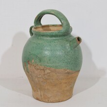 Green glazed terracotta jug or water cruche, France circa 1850-1900