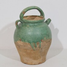 Green glazed terracotta jug or water cruche, France circa 1850-1900