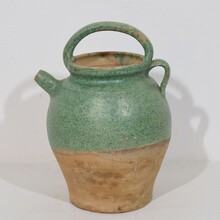 Green glazed terracotta jug or water cruche, France circa 1850-1900