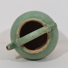 Green glazed terracotta jug or water cruche, France circa 1850-1900