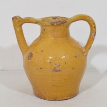 Yellow glazed terracotta jug or water cruche/ orjol, France circa 1850