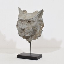 Zinc mythical lion wolf head fragment, France circa 1850-1900