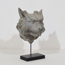 Zinc mythical lion wolf head fragment, France circa 1850-1900