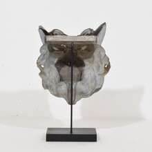 Zinc mythical lion wolf head fragment, France circa 1850-1900