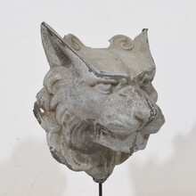 Zinc mythical lion wolf head fragment, France circa 1850-1900