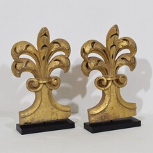 Pair hand carved giltwood gothic style ornaments/ fragments, Italy circa 1850