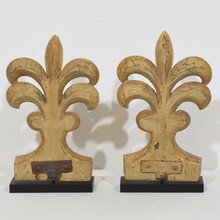 Pair hand carved giltwood gothic style ornaments/ fragments, Italy circa 1850