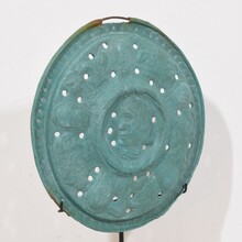 A mounted folk art brass bassinoire cover, France circa 1600-1700