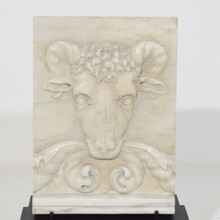 Baroque hand carved marble ram head panel, Italy circa 1750