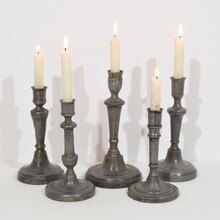 Collection of 5 pewter candleholders, France circa 1750-1850