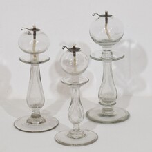 Collection of 3 glass weaver oil lamps, France circa 1800-1900