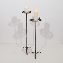 Couple hand forged iron candleholders, Spain circa 1500-1700