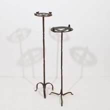 Couple hand forged iron candleholders, Spain circa 1500-1700