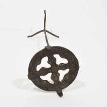 Couple hand forged iron candleholders, Spain circa 1500-1700