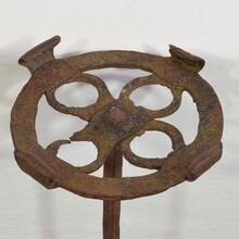 Couple hand forged iron candleholders, Spain circa 1500-1700