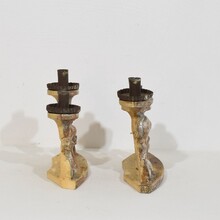 Couple baroque carved wooden and silvered candleholders, Italy circa 1750