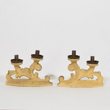 Couple baroque carved wooden and silvered candleholders, Italy circa 1750