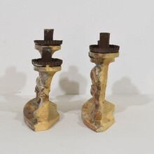 Couple baroque carved wooden and silvered candleholders, Italy circa 1750