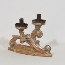 Couple baroque carved wooden and silvered candleholders, Italy circa 1750