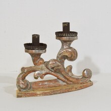 Couple baroque carved wooden and silvered candleholders, Italy circa 1750