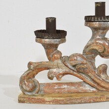 Couple baroque carved wooden and silvered candleholders, Italy circa 1750