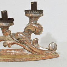 Couple baroque carved wooden and silvered candleholders, Italy circa 1750