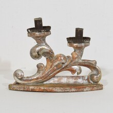 Couple baroque carved wooden and silvered candleholders, Italy circa 1750