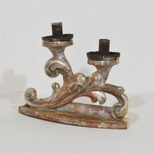 Couple baroque carved wooden and silvered candleholders, Italy circa 1750