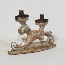 Couple baroque carved wooden and silvered candleholders, Italy circa 1750