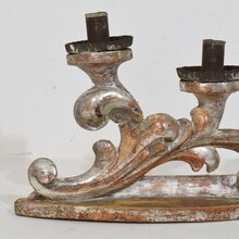 Couple baroque carved wooden and silvered candleholders, Italy circa 1750