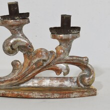 Couple baroque carved wooden and silvered candleholders, Italy circa 1750