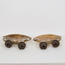 Couple baroque carved wooden and silvered candleholders, Italy circa 1750