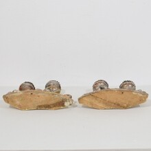 Couple baroque carved wooden and silvered candleholders, Italy circa 1750