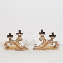 Couple baroque carved wooden and silvered candleholders, Italy circa 1750